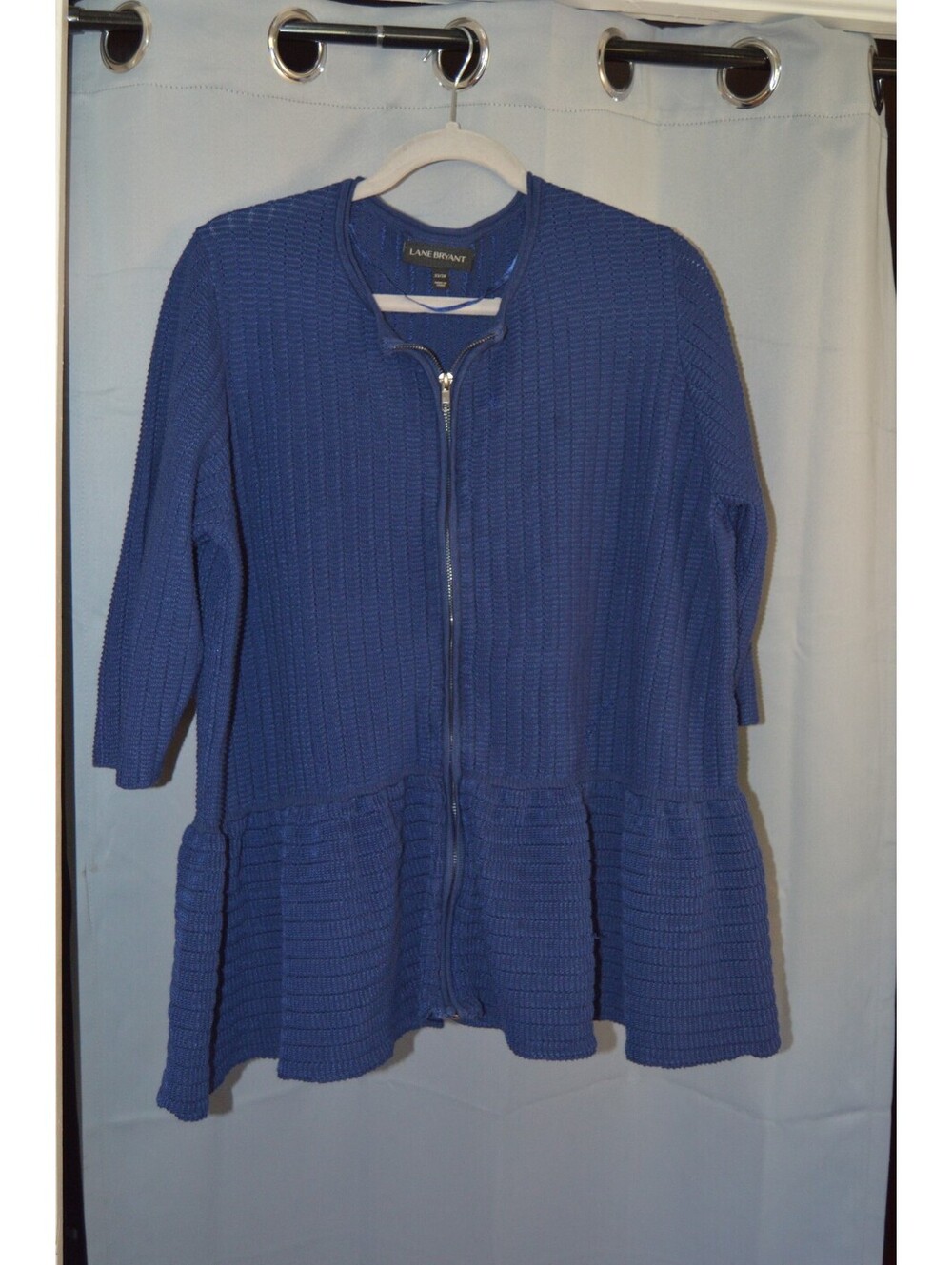 Lane Bryant blue textured zip front peplum cardigan 22 24